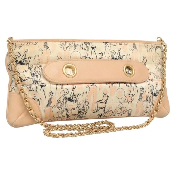 CHANEL Accessory Pouch Silk Beige Gold CC Auth 125970 - Picture 1 of 15